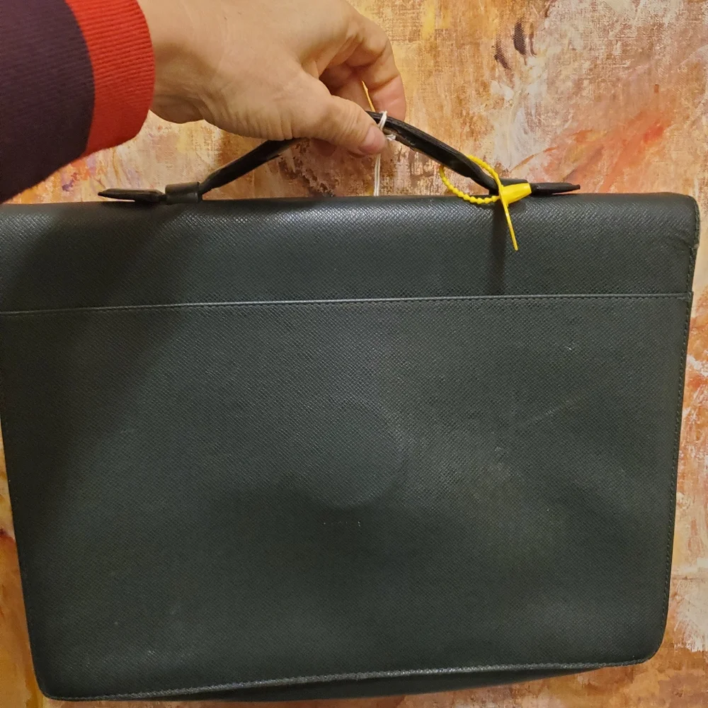 Authentic Louis Vuitton dark green taiga leather briefcase